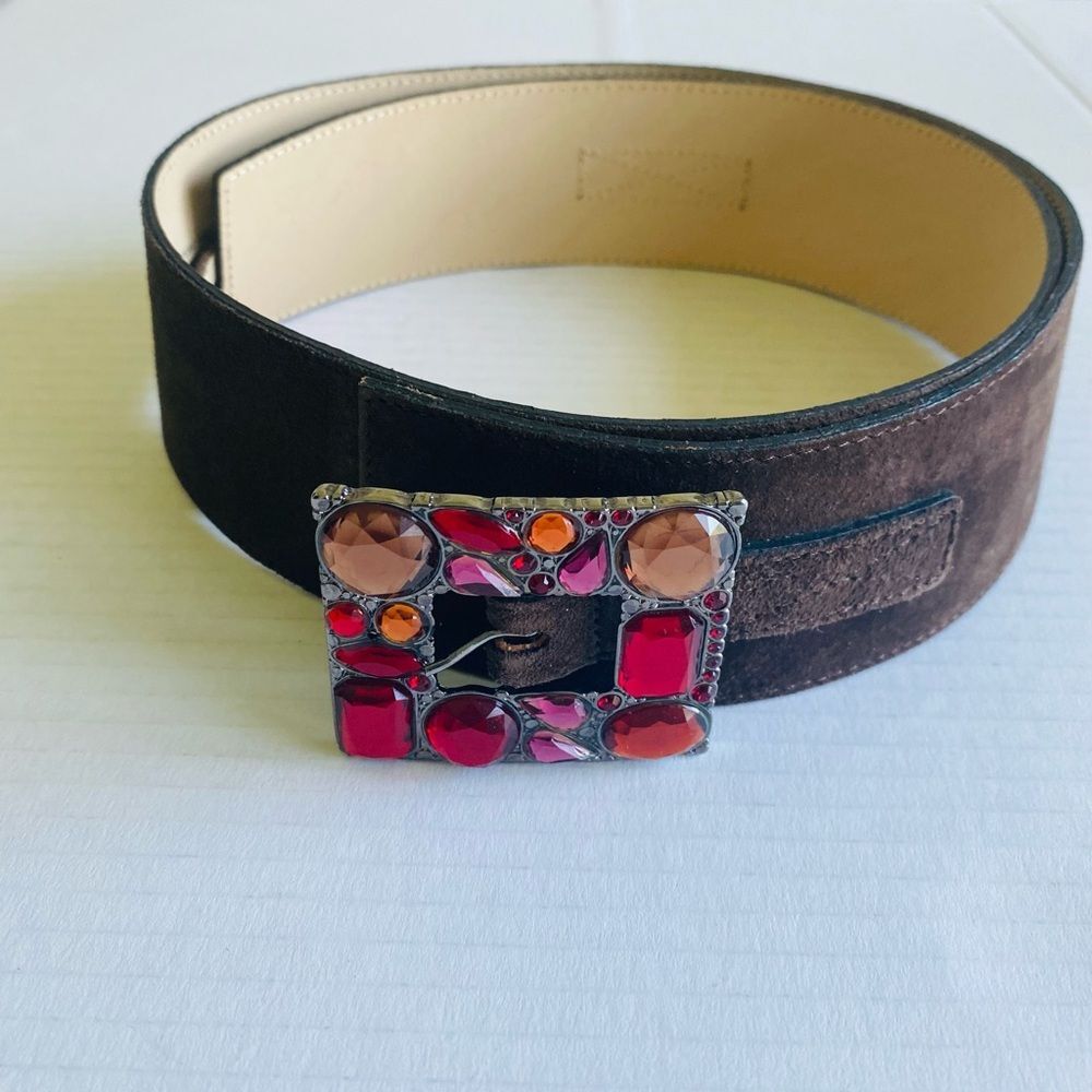 Devernois Suede Embellished Brown Waist Belt Size XL Luxury Boho - Picture 2 of 10